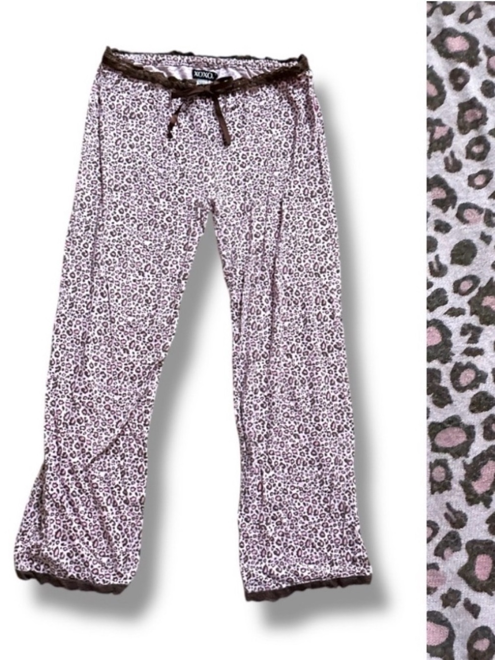 Vintage Y2K XOXO Pink Animal Print Lace Trim Pajama Pants Women’s Size Medium